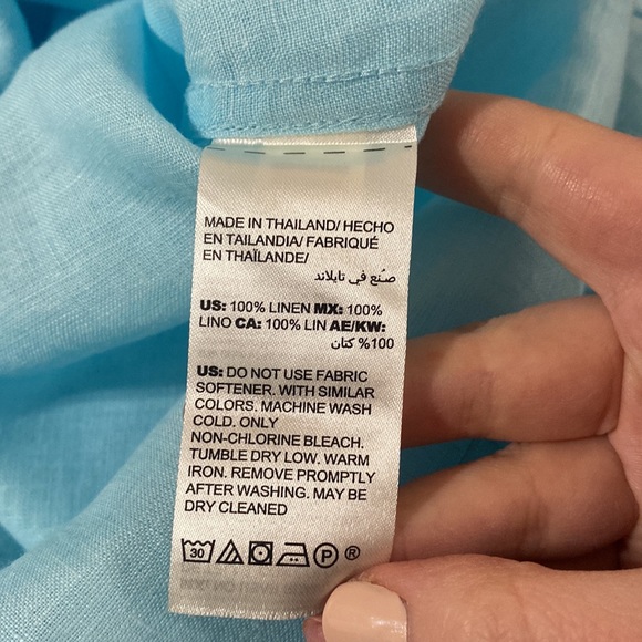 Chico’s No-Iron Linen 3/4 sleeve sheer Shirt in bright baby blue size US 10 - Picture 11 of 12